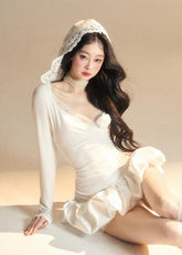 Long-sleeved hooded lace sexy dress